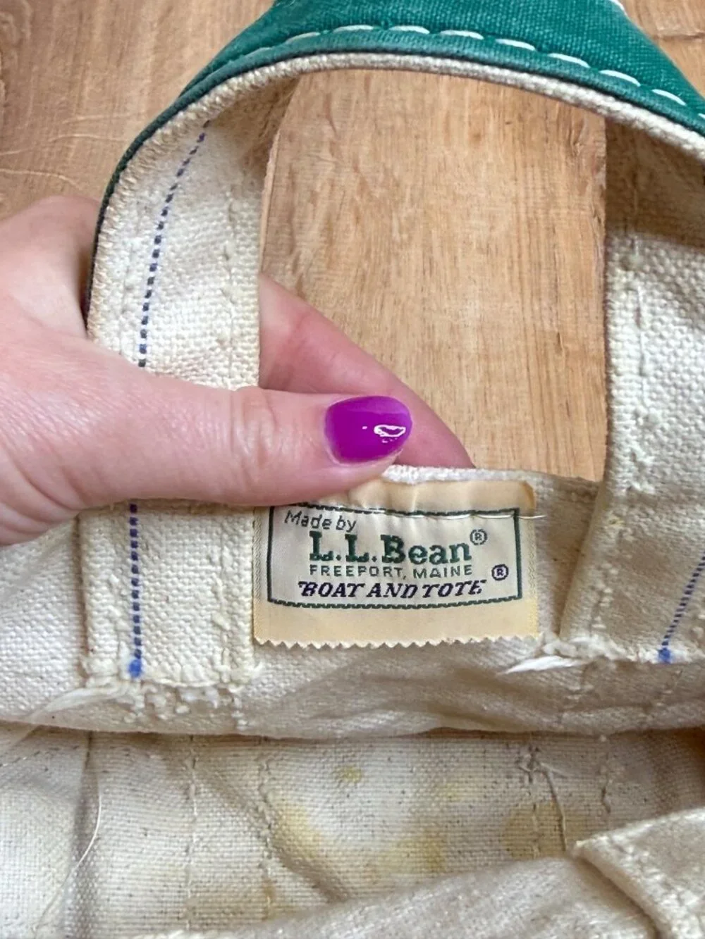 Vintage 70s 80s LL Bean Green Micro Mini Boat & Tote Canvas Bag Sawtooth Tag - Picture 2 of 12